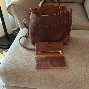 Portland leather crossbody bag with matching wallet.Rich chestnut color